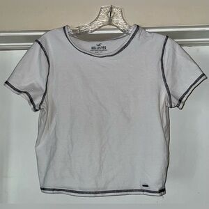 Hollister Baby Tee in White with Black Accents
